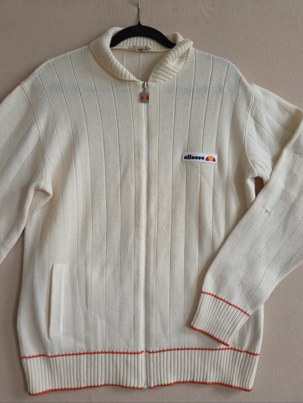 Vintage Ellesse Tennis Wool Blend Knitted Jacket Cream Size L